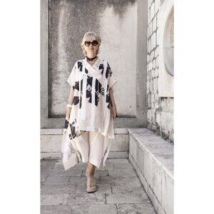 Igor Dobranic SMALL Contemporary Abstract Print Linen Frida Tunic Lagenlook